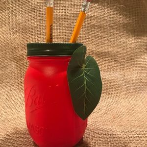 Set of 6 Mason Jar Apple and Pencil Hand painted